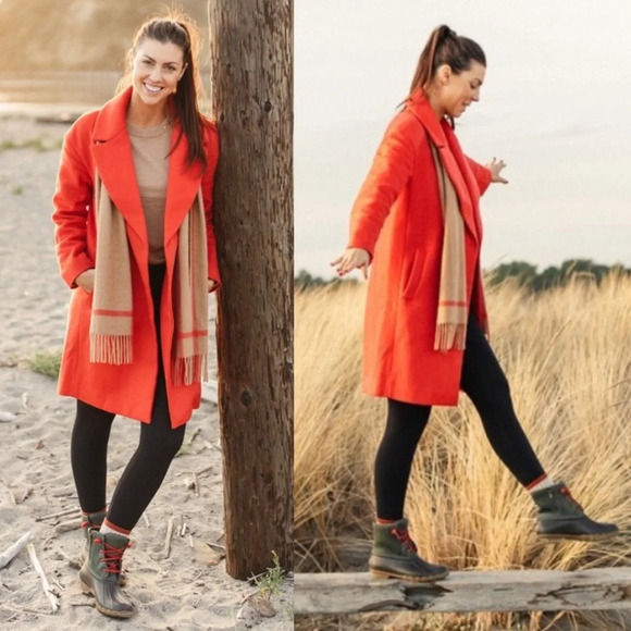 J. Crew Red Radiant Orange Relaxed Topcoat In Italian Wool Cashmere Women's XS - Picture 5 of 12